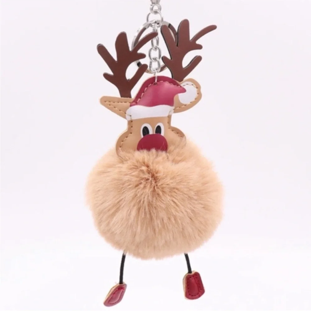Reindeer Pom Pom Faux Fur Keychain Bag Charm